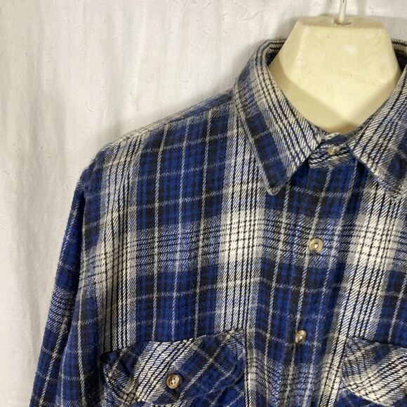 vintage weargaurd plaid red long sleeve button up shirt work outdoor Blue Warm - Picture 3 of 15